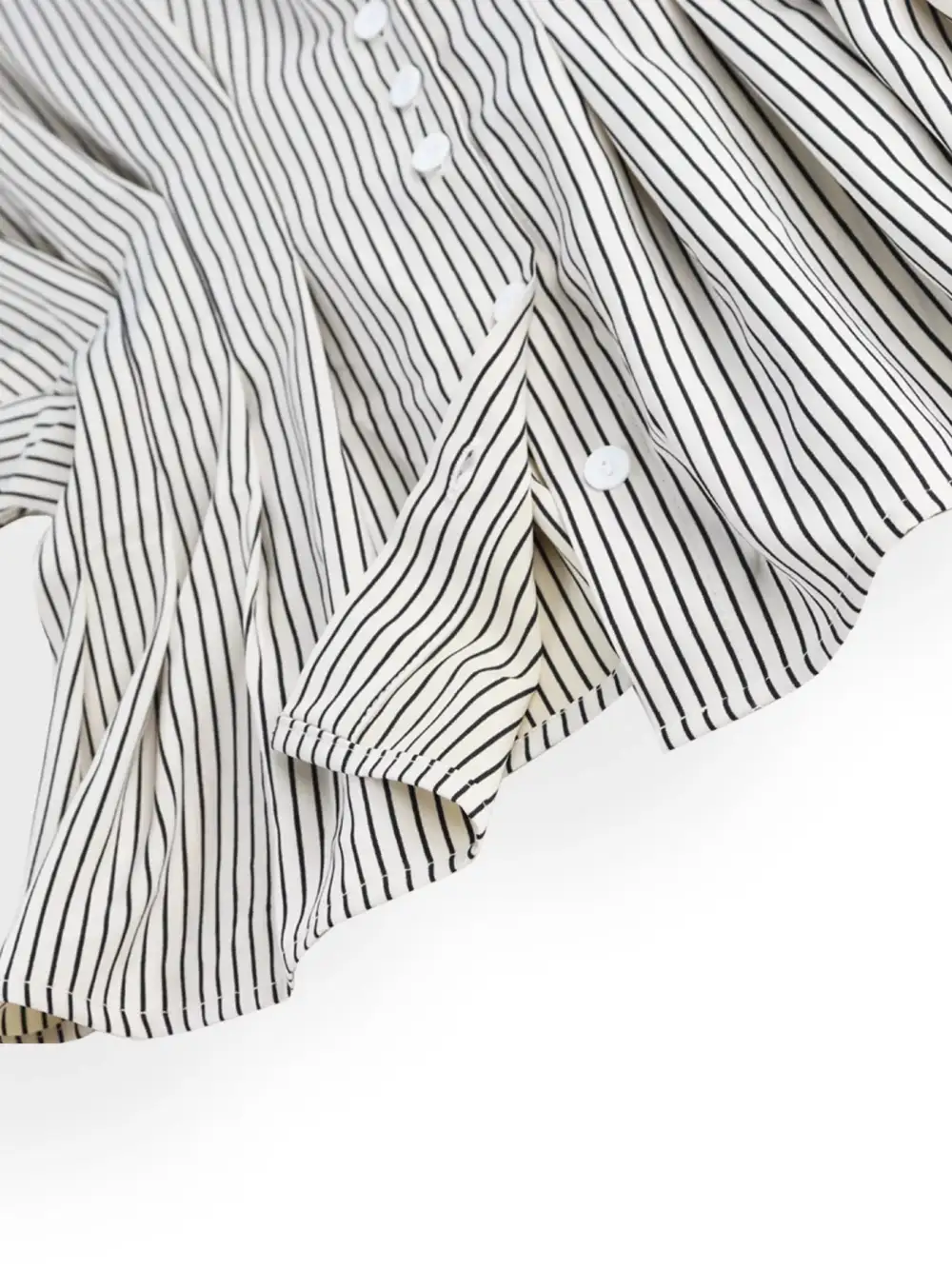 Cinched-Waist Striped Buttoned Shirt