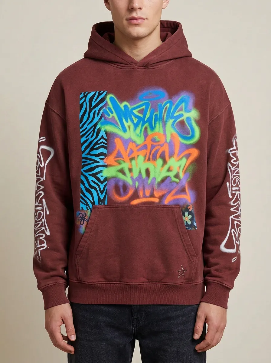 Unisex Streetwear Graffiti Zebra Print Graphic Expressive Print Hoodie