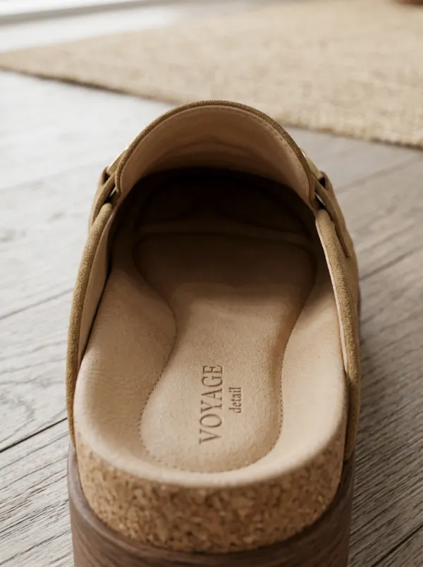 Buckle Platform Suede Wood Sole Clog Loafers