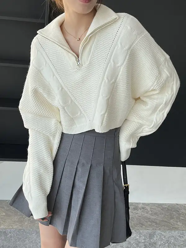 Women's Jacquard Lapel-Collar Sweater