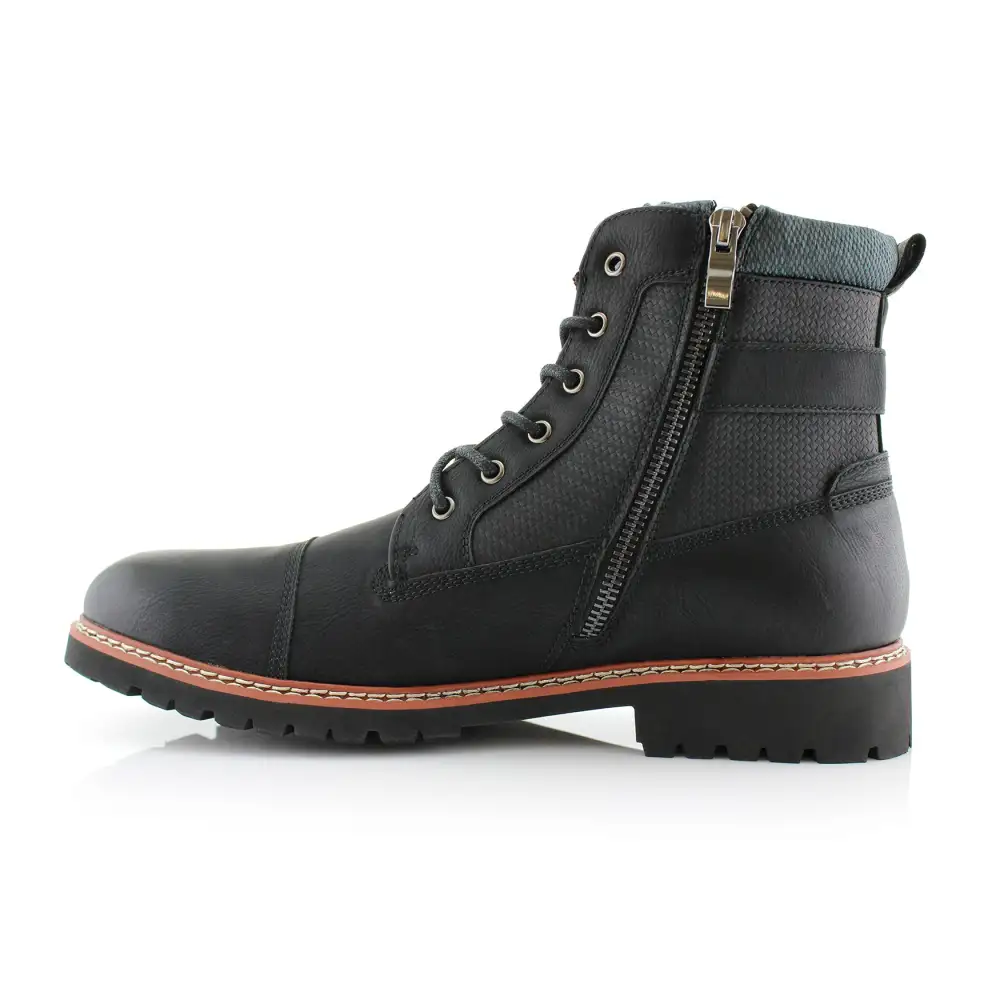 Faux-Leather Burnished Lace-Up Combat Boots