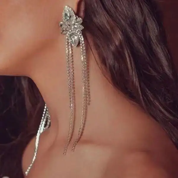 Rhinestone Floral Tassel Earrings