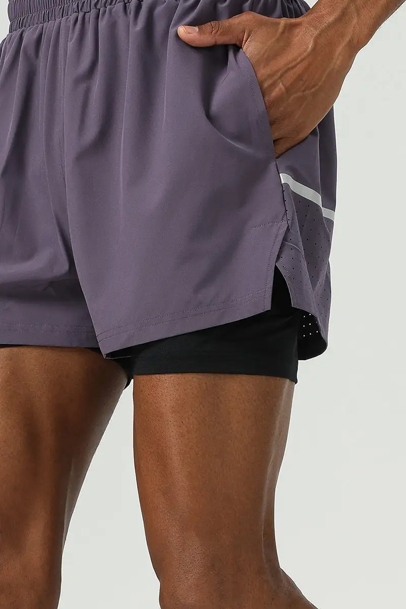 Drawstring Dual Layer Stretch Athletic Shorts