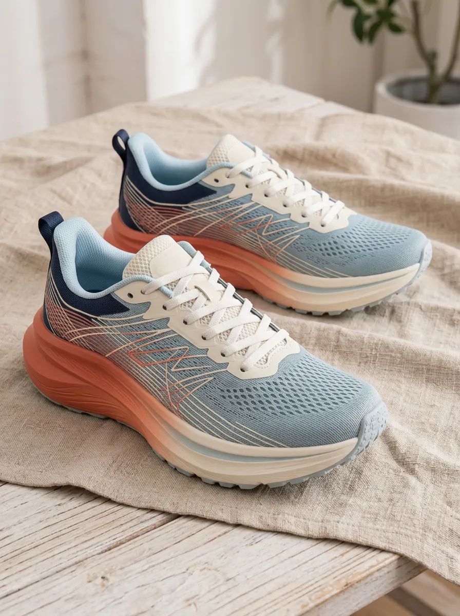 Women's Gradient Blue Peach Mesh Printed Running Shoes