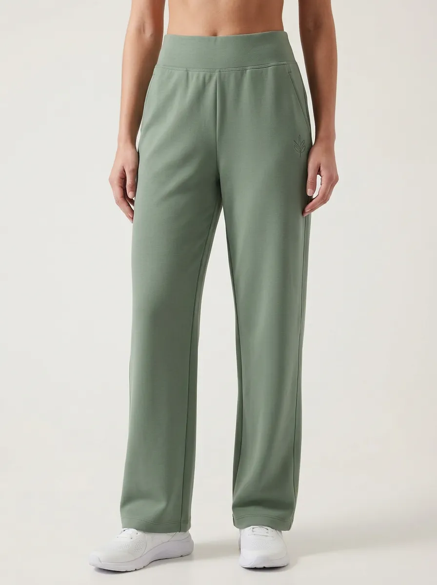 Women's Minimalist Sage Green Leaf Logo Printed Sweatpants