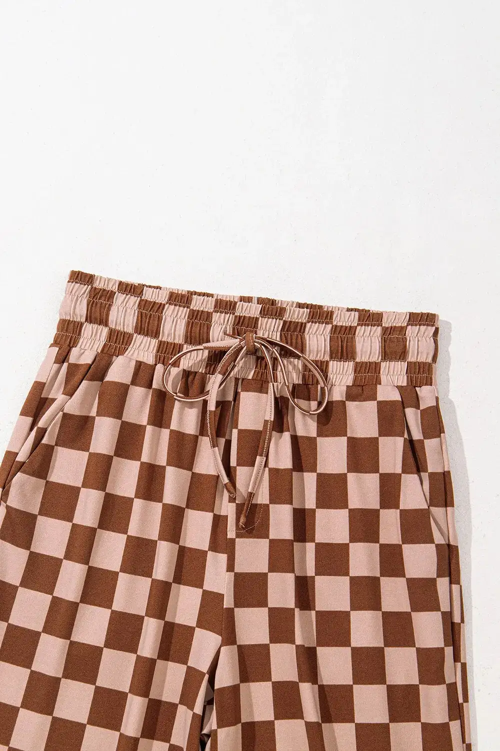 Checkered Elastic High Waist Loose Pants