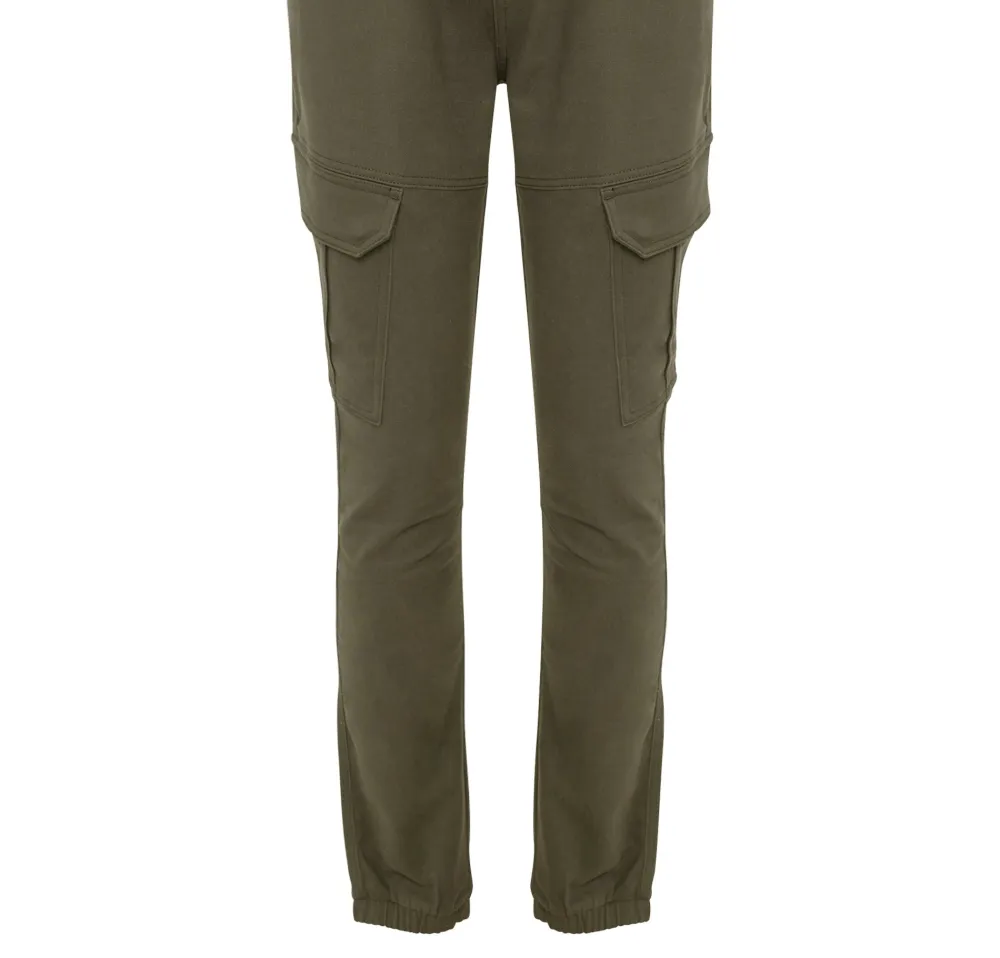 Men's Khaki Green Slim-Fit Cargo Pocket Jogger Style Pants