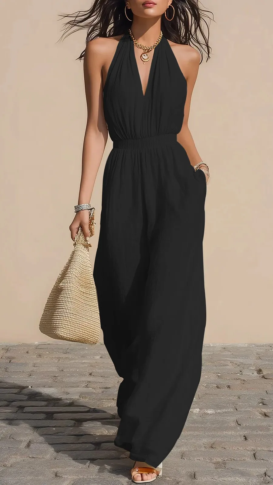 Pleated Wide Leg Jumpsuit