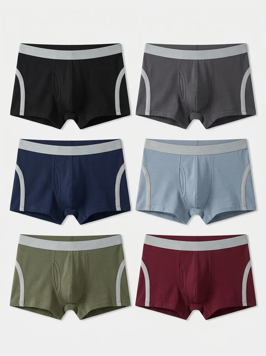 Men's Six-Pair Curved-Piping Trunk Brief Set