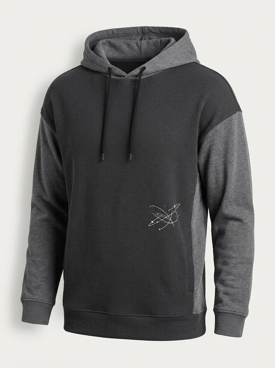 Men's Orbit Graphic Waffle Waffle-Knit Colorblock Pullover Hoodie