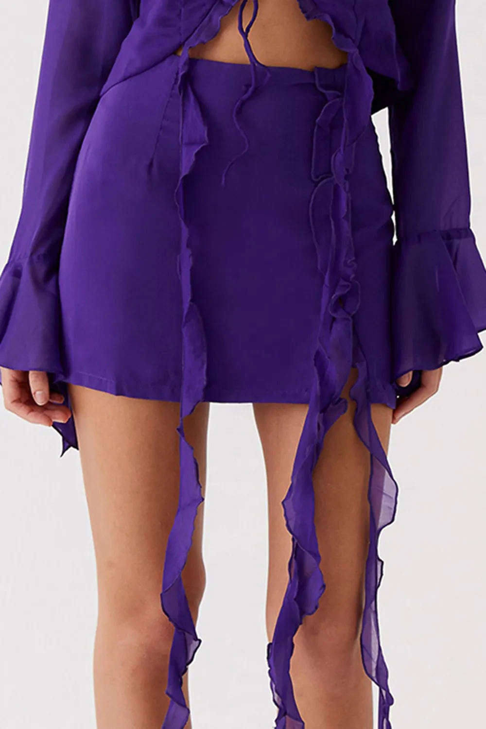 Flounce Trimmed Chiffon Blouses