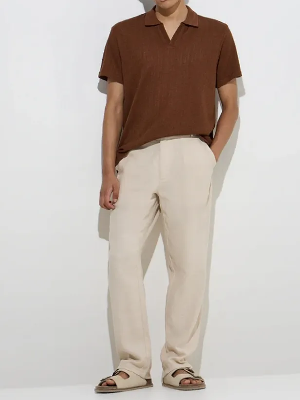 Brown Knitted Loose Polo T-Shirt