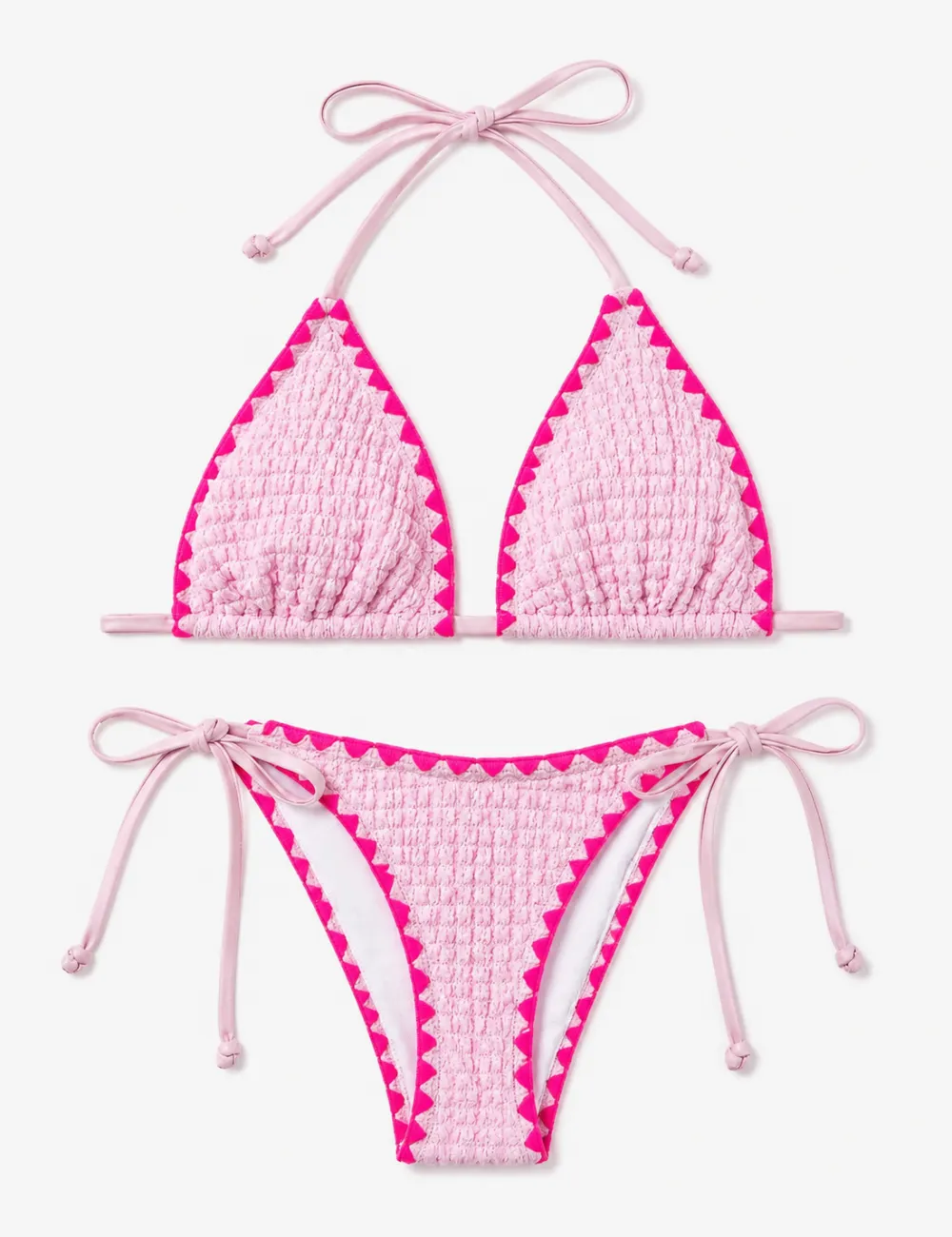 Contrast Trim Halter Triangle Piece Bikini Easy Set