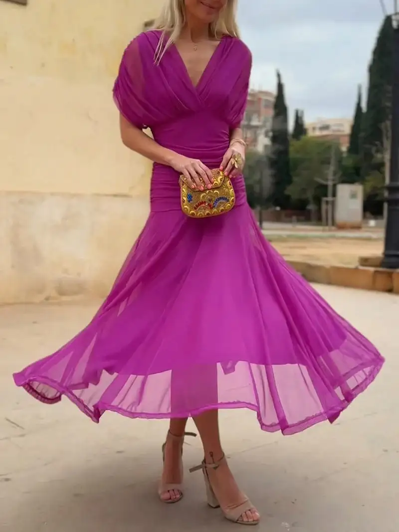 Women's V-Neck Chiffon Cape Bridal Dress