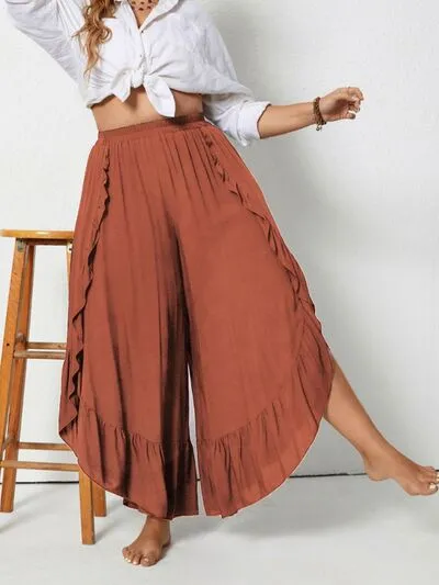 Plus Ruffled Wide Leg Detail Pants