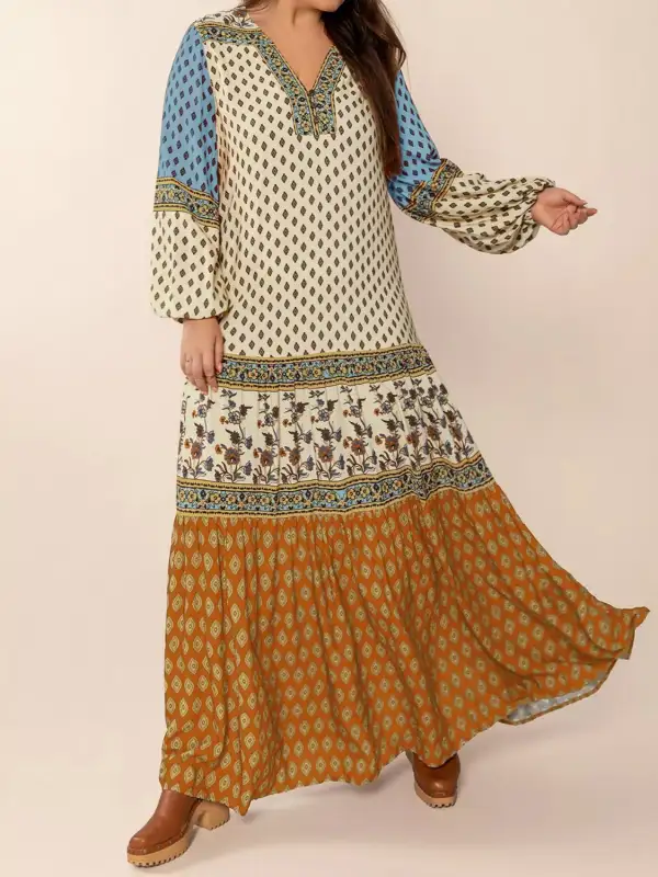 Comfort Fit Printed Long Sleeve Maxi Dress