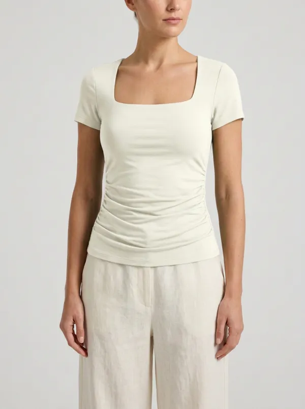 Square-Neck Side-Ruched Ruched Fitted Top