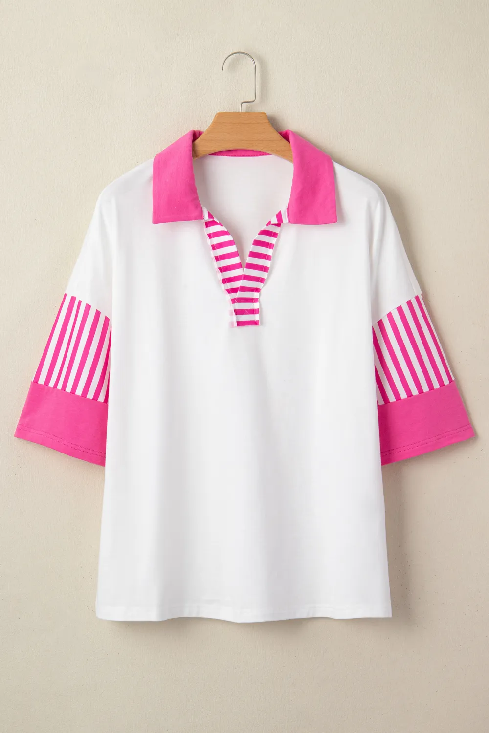 White Striped Block Patchwork Polo Tee