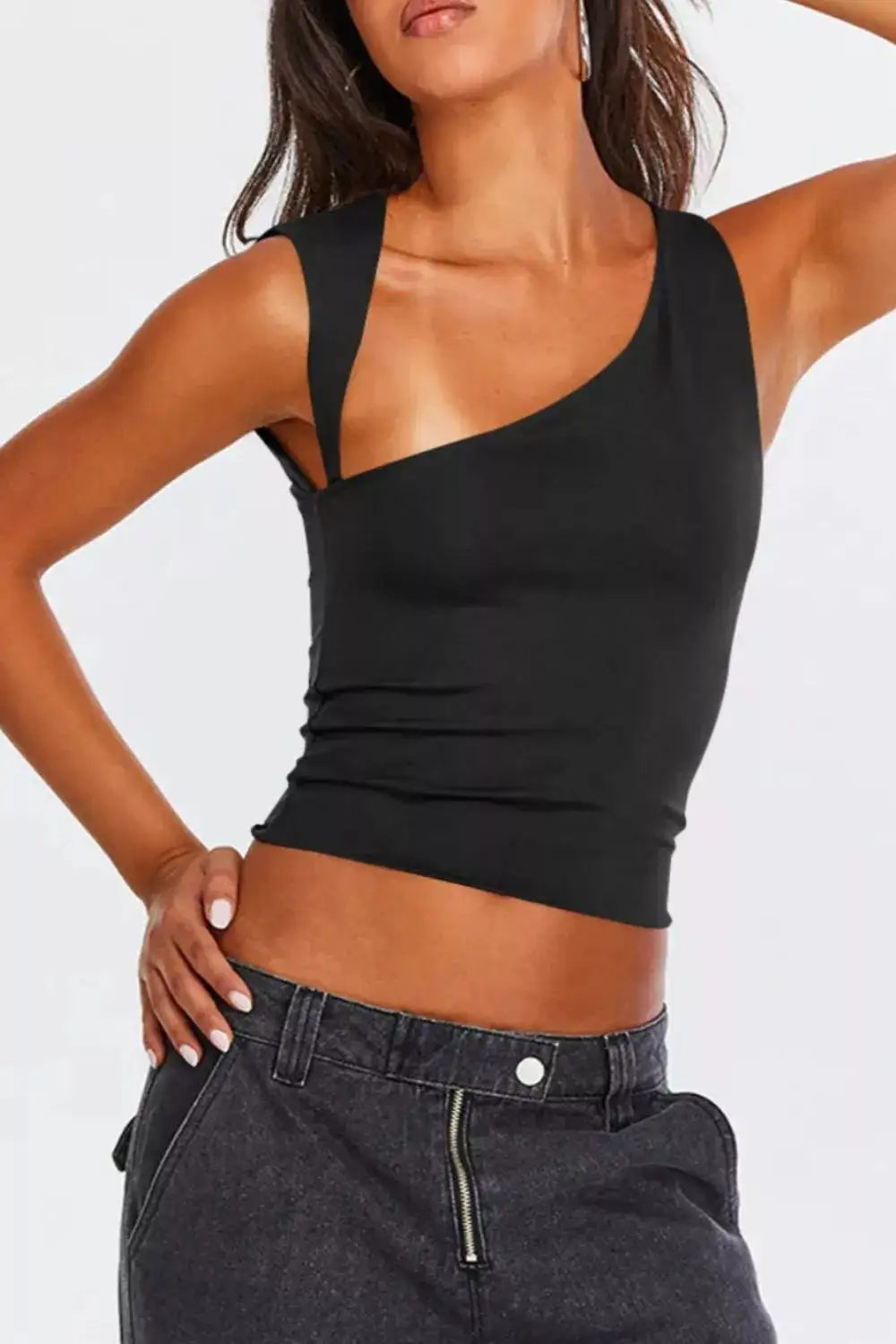 Asymmetrical Neckline Sleeveless Tank Top