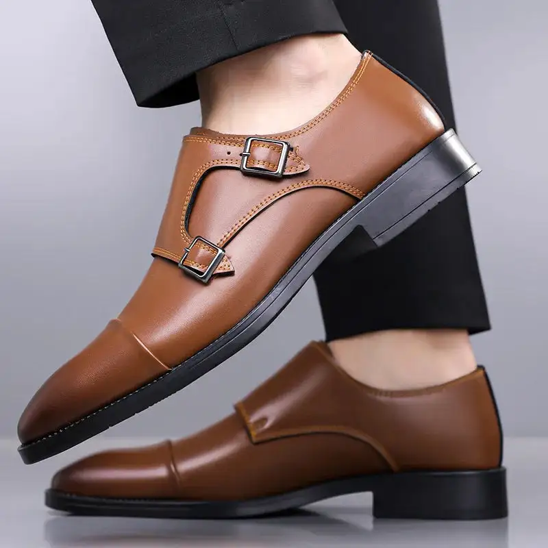 Leather Double-Buckle Dress Shoes