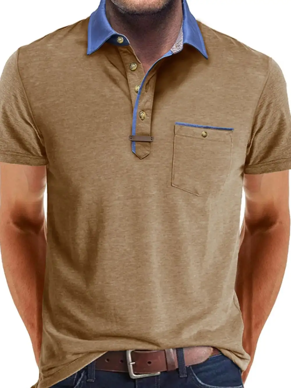 Contrast Detail Pocket Collared Polo Shirt