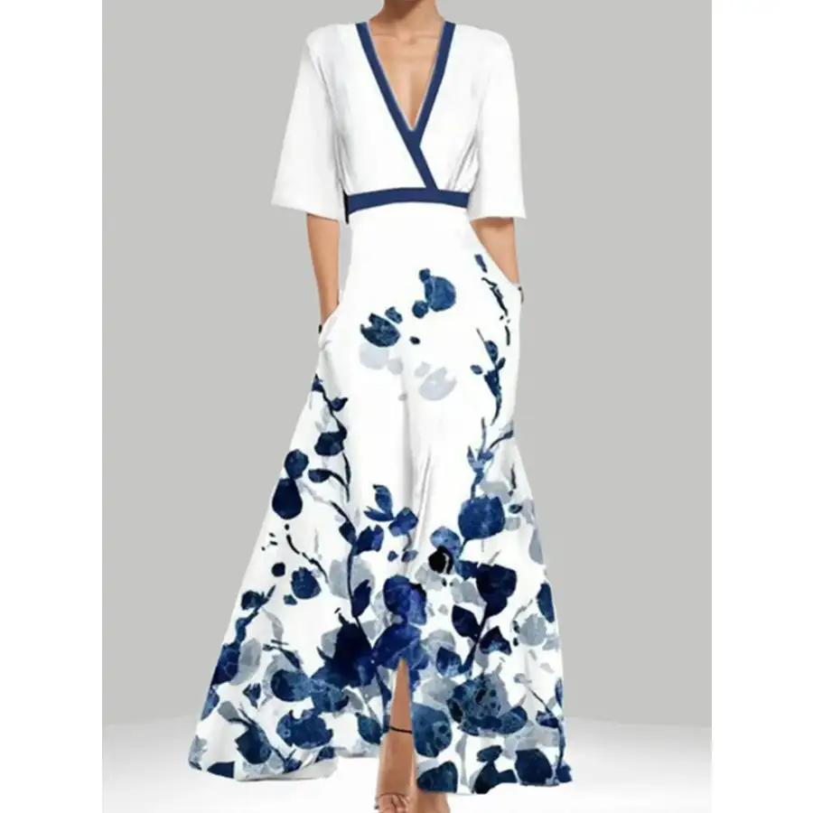 Floral Print Half Sleeve Maxi Dress