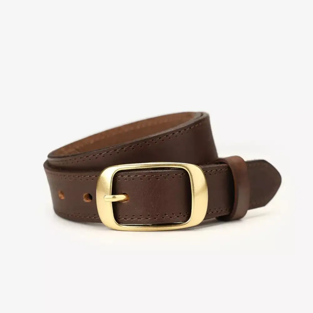 Polished Leather Belt with Golden Buckle
