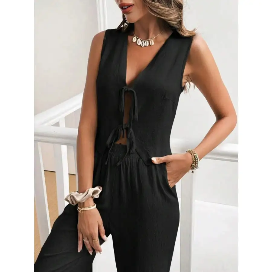 V Neck Sleeveless Top and Pants Set