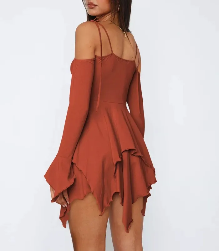 Plus Size Ruffle-Hem Tie-Shoulder Mini Dress