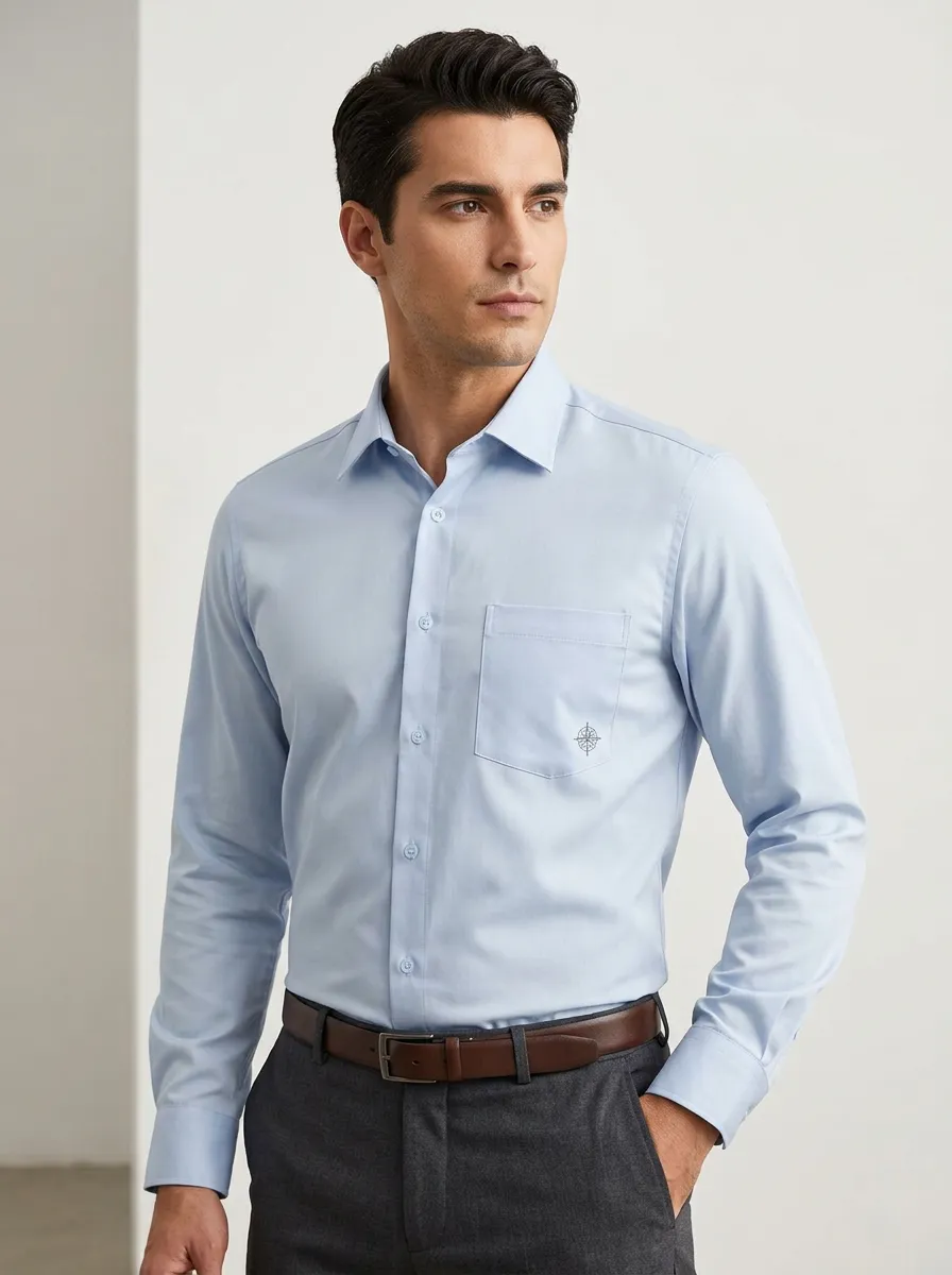 Men's Non-Iron Cotton Compass Logo Printed Dress Shirt
