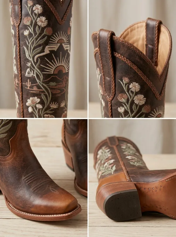 Men's Western Desert Floral Sun Embroidered Printed Cowboy Boots