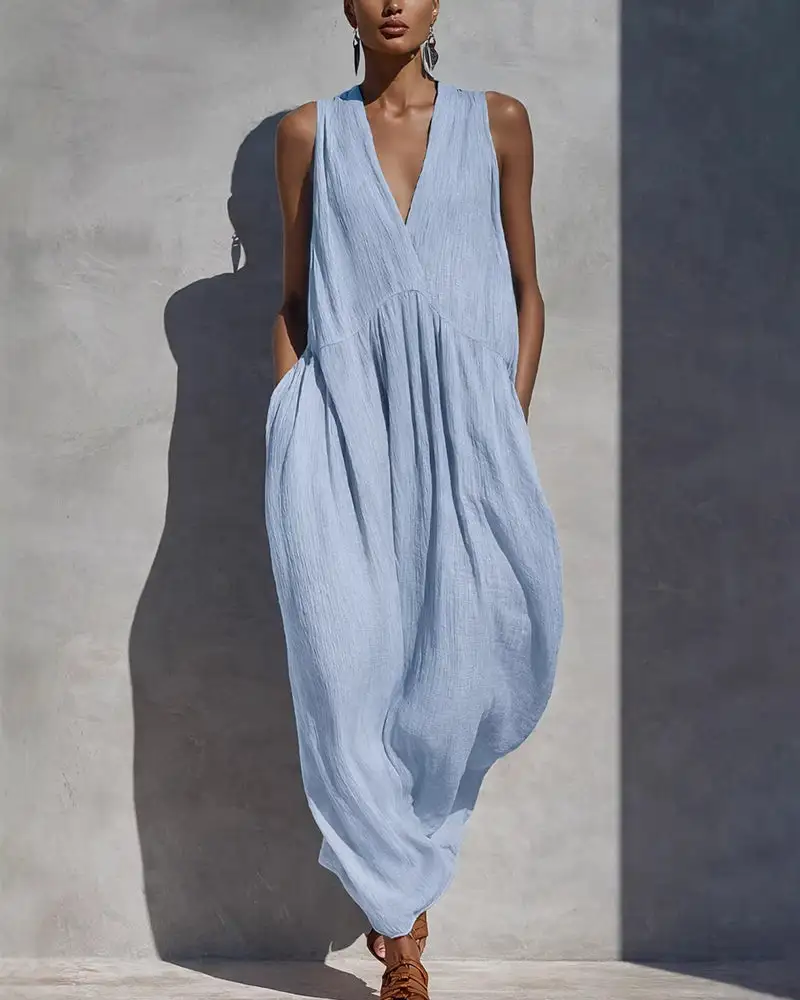 Effortless V-Neck Draped Maxi Dress