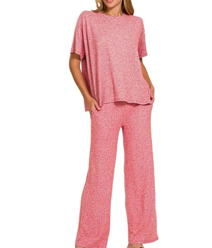 Classic Soft Melange Short Sleeve Tee & Long Pants Set