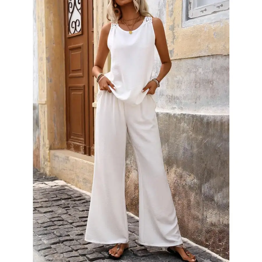 Relaxed Round Neck Tank and Wide Leg Pants Set
