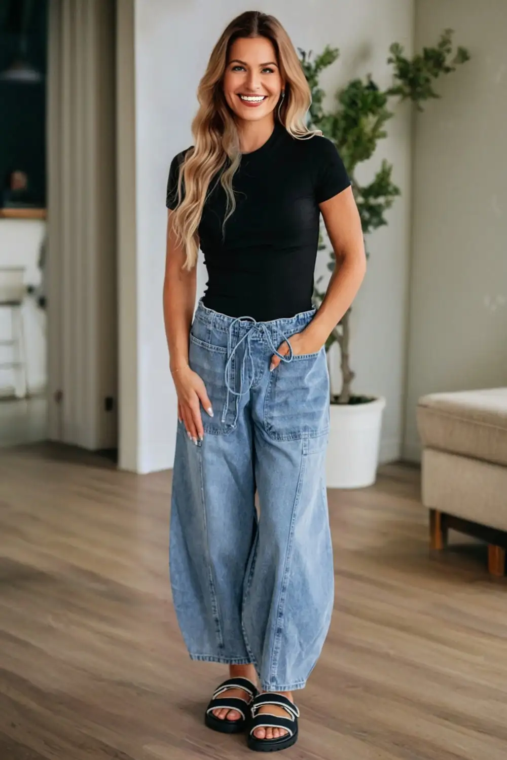 Wrap Woven Denim Jeans