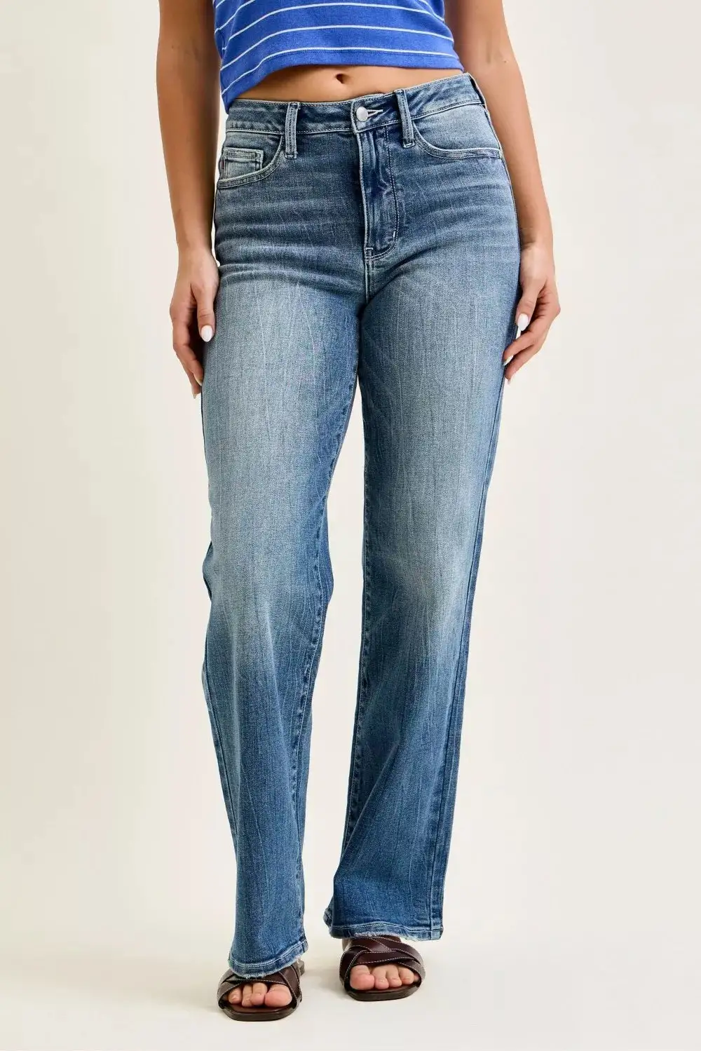 Mid Rise Straight Leg Jeans