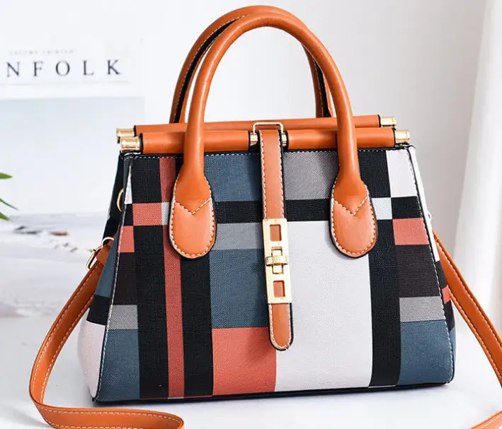 European American Style Large PU Handbag Boston Horizontal