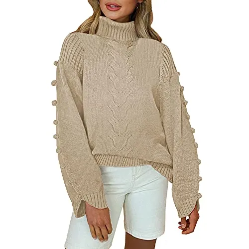 Women's Cable Knit Turtleneck Pullover Sweater