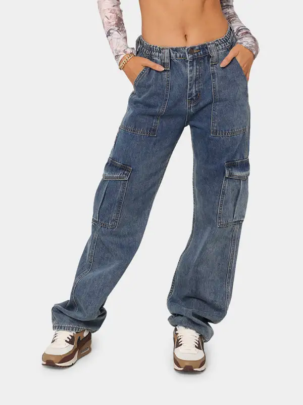 Textured Cargo Pocketed Denim Jeans