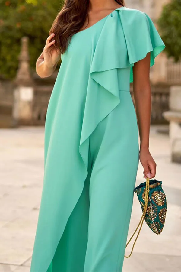 One-Shoulder Ruffle Asymmetrical Jumpsuit