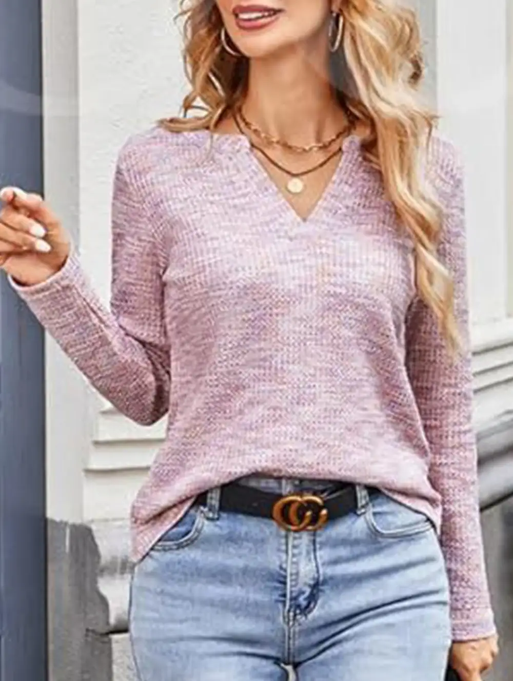 V Neck Pullover Long Sleeve Tee