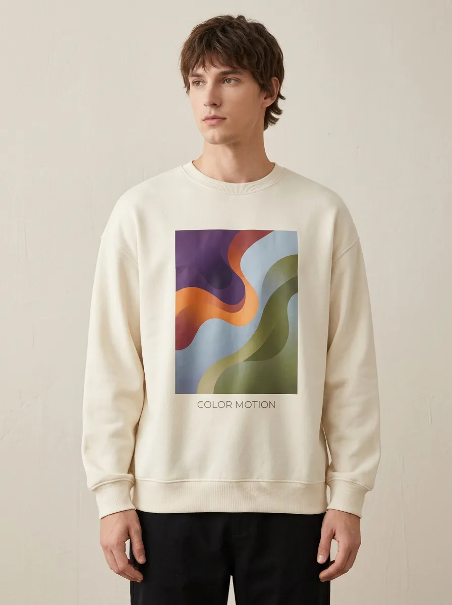 Abstract Art Color Motion Graphic Crewneck Sweatshirt With Ribbed Trim