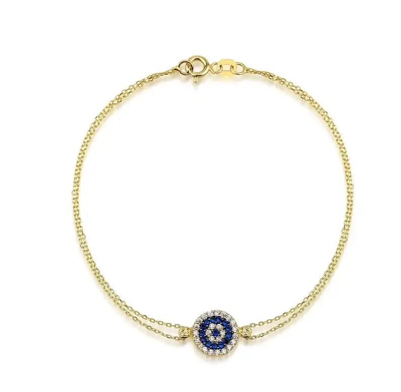 Solid Gold Cubic Zirconia Evil Eye Bracelet