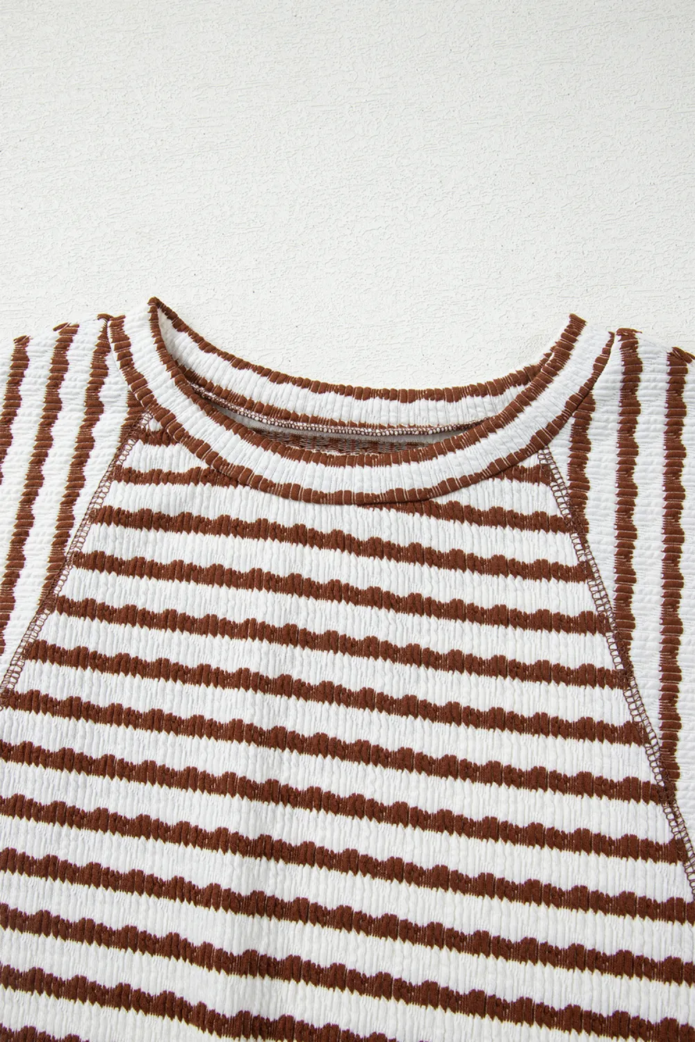Brown Stripe Textured Knit Split Top