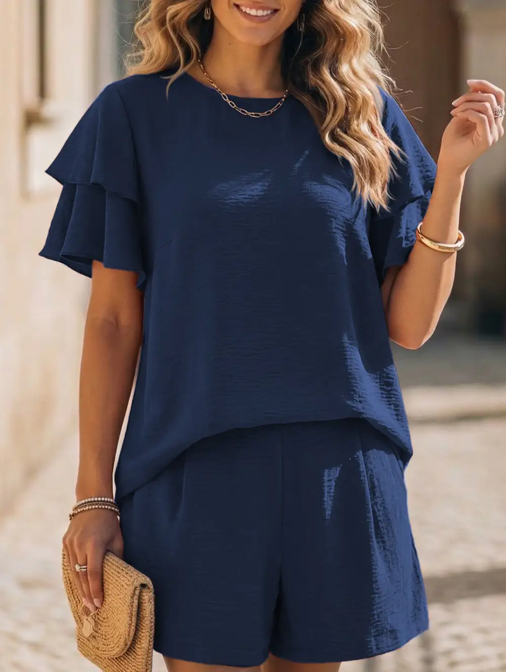 Crew Neck Top Two Piece Set
