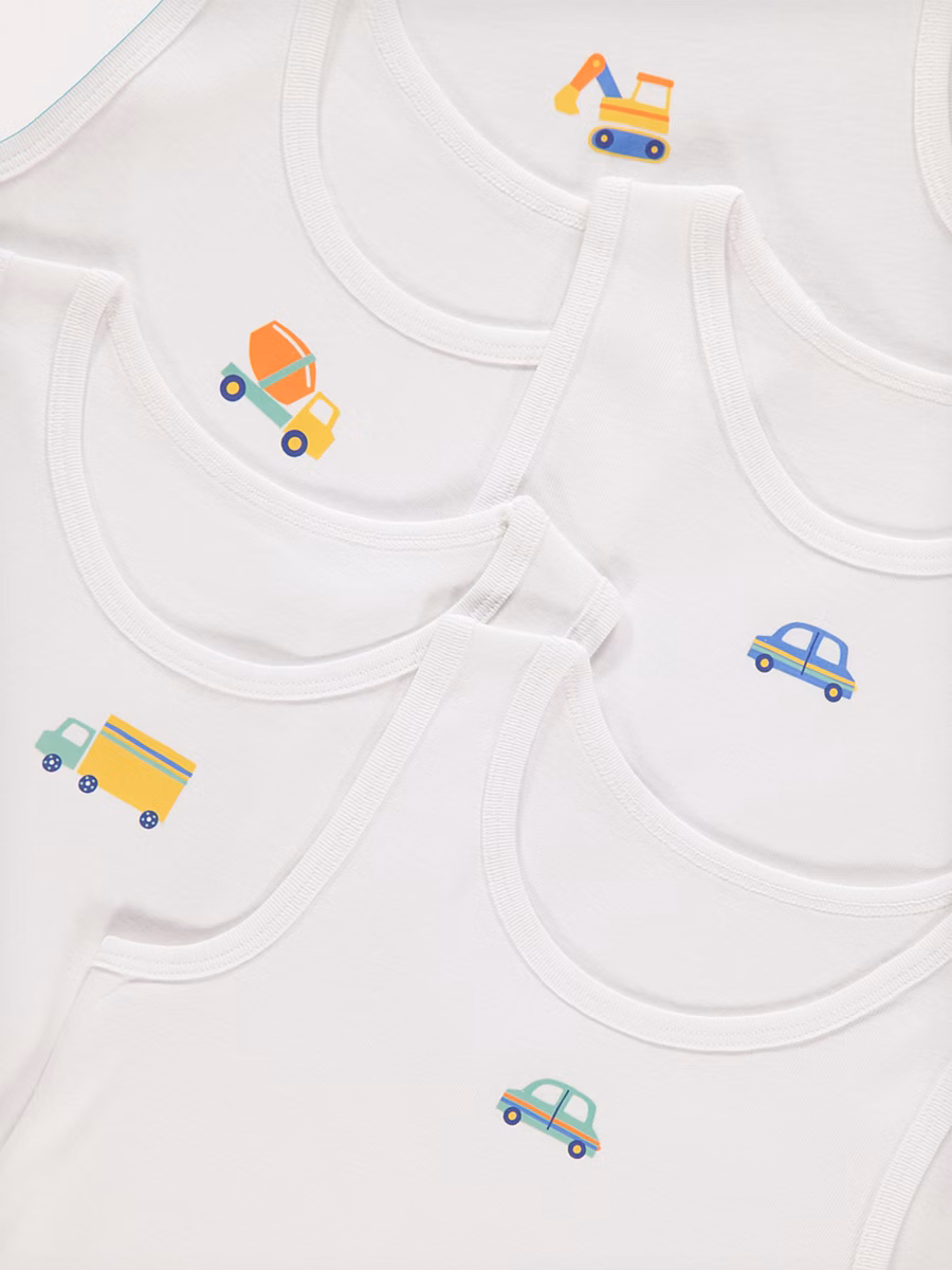 White Transport Print Vests 5 Pack detail 1