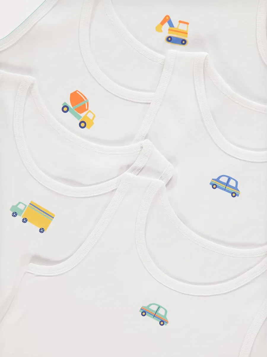 White Transport Print Vests 5 Pack