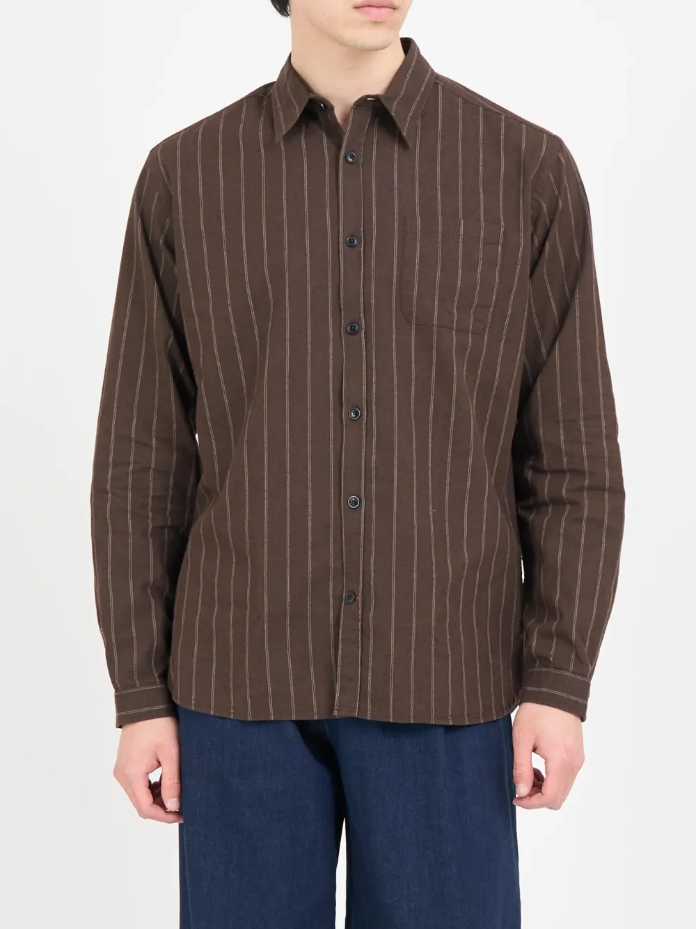 Casual Style Long Sleeve Brown Cotton-Linen Shirt