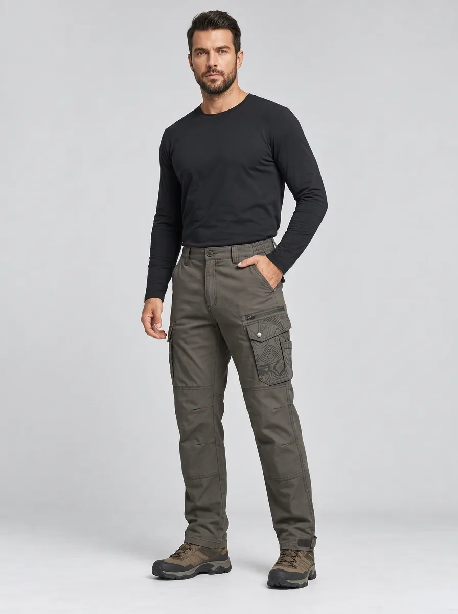 Men's Grey Topographic Multi-Pocket Tactical Cargo Pants