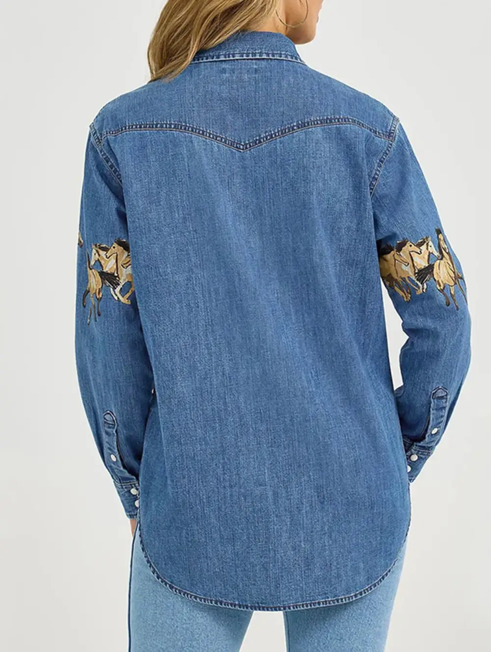 Retro Denim Collared Shirt and Printed Denim Jacket
